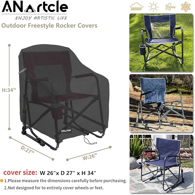 ANartcle Rocking Chair Covers for GCI Outdoor 37072 Chair,Freestyle Rocker Cover,Waterproof Heavy Duty Outdoor Camping Chair Covers, (26 W x 27 D x 34 H inches) Black.