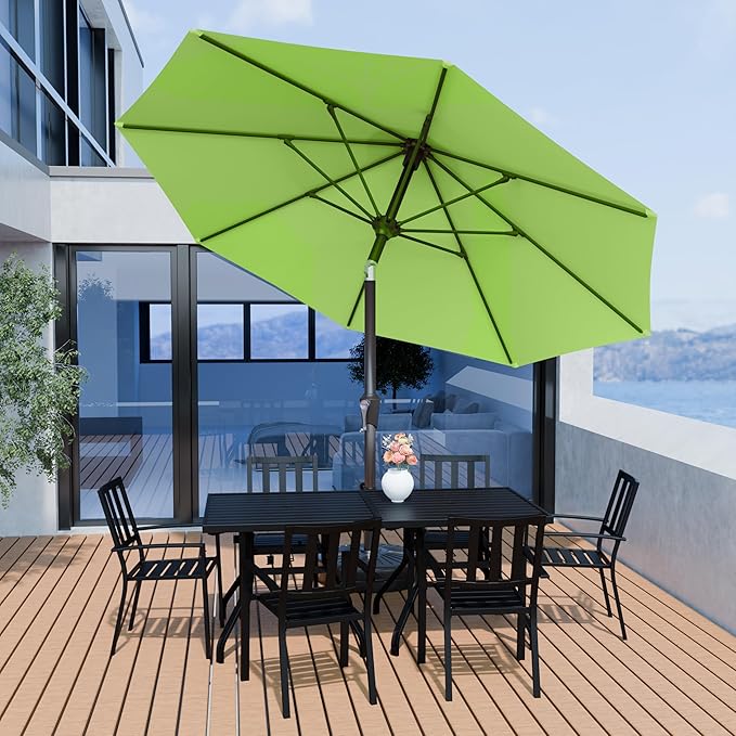 PatioKingdom Patio Umbrella with Push Button Tilt and Crank, Outdoor Market Umbrella with 8 Fiberglass Ribs, UV Protection Table Umbrella for Pool,Backyard,Garden,Deck (Apple Green, 10FT)