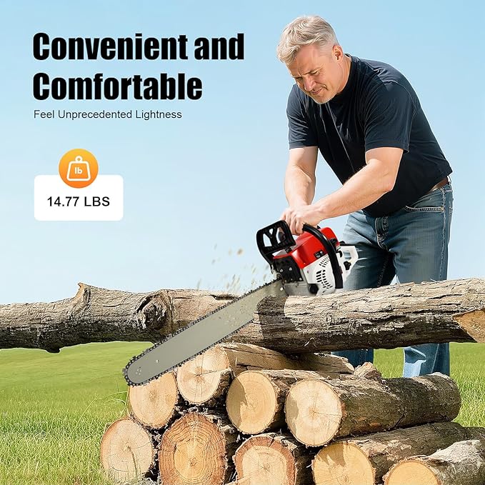 22 Inch Gas Powered Chainsaw, 52cc 2-stroke Single Cylinder Engine Gasoline Chainsaw, Petrol Handheld Cordless Chain Saw with Air-cooled Syestem for Tree Wood Cutting