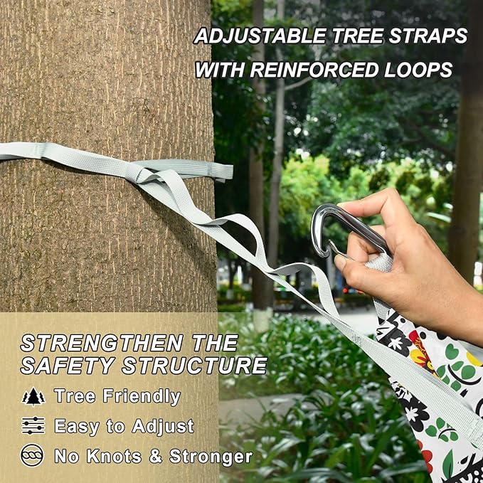 Camping Hammock Outdoor Hammocks for Outside Flower Black White Beach Trees Portable Lightweight with Pockets Tree Straps Indoor