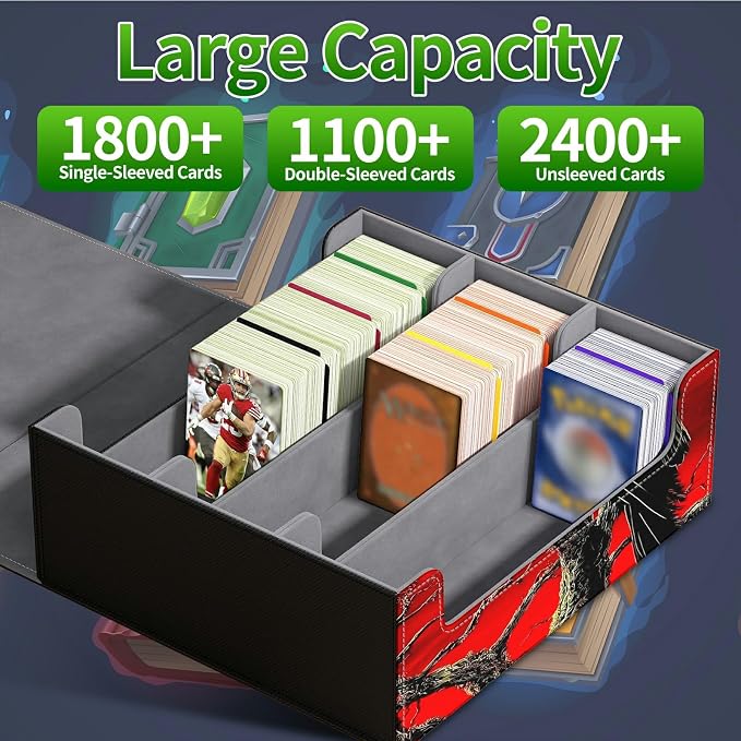 Card Deck Box for MTG, Cards Storage Box Fits 120+ Sleeved, Leather Big Size Strong Magnetic Closing Case for Board Games Magic TCG CCG Baseball Collection Women Man, Red Sky Eagle