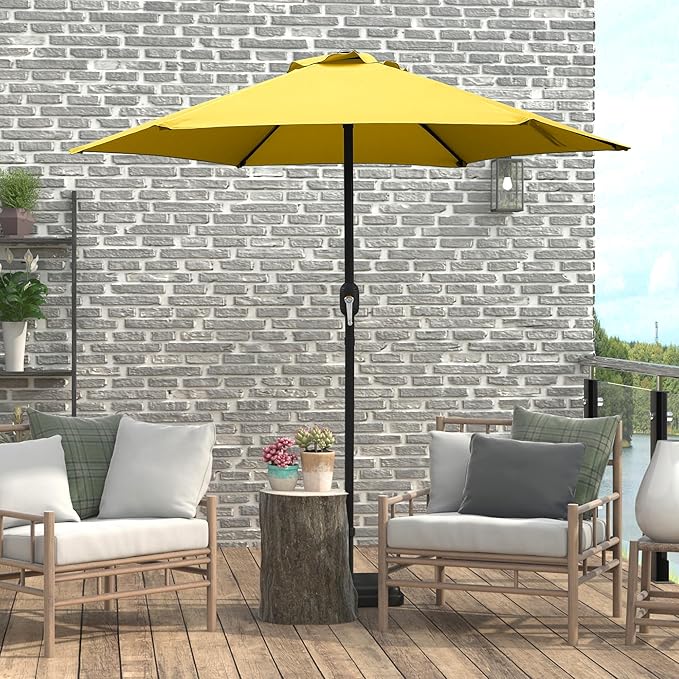 7.5 Ft Patio Umbrella with Crank Weather Resistant Outdoor Umbrella Durable 6 Sturdy Steel Ribs Outdoor Market Umbrella for Deck Garden Pool Yard Cafe, Yellow