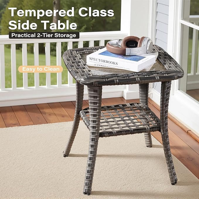 8 Pieces Patio Conversation Sets,Patio Furniture Set with Swivel Rocking Chairs,Coffee Table, Side Table, All Weather Rattan Wicker Outdoor Sectional Furniture Set for Porch Balcony Backyard Gray