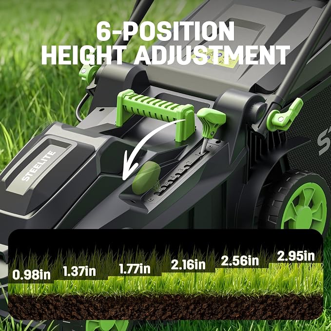 STEELITE 40V 17" Cordless Electric Lawn Mower with Brushless Motor, 6-Position Height Adjustment, 2-in-1 Bagging Mulching, 2PCS 4.0Ah Batteries & Charger Included