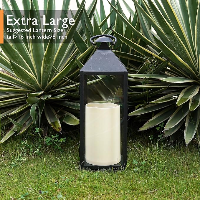 Homemory 6" x 9" Extra Large Outdoor Waterproof Candle with Auto 6-Hour Timer, Ivory Plastic Made, Long Last for Half A Year, Set of 2