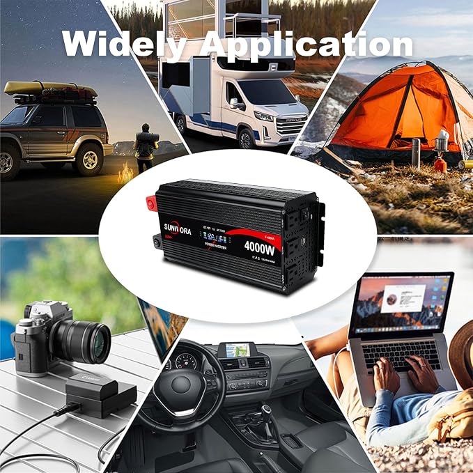 4000 Watt Power Inverter 12V to 110V/120V DC to AC Converter 8000W Peak, with Remote Control & LCD, 3 AC Outlets & 1 USB Ports Power Inverters for Vehicles Car Truck Boat RV Camping Solar System EPS