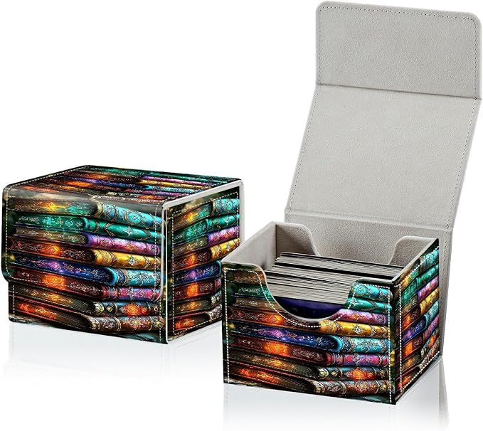 Card Deck Box for MTG, Cards Storage Box Fits 120+ Sleeved, Leather Small Size Strong Magnetic Closing Card Case for Board Games Magic TCG CCG Baseball Collection, Colorful Books