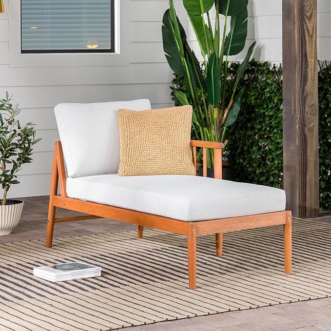 Walker Edison Dekian Modern 3-Piece Spindle-Side Solid Acacia Patio Sectional, Brown