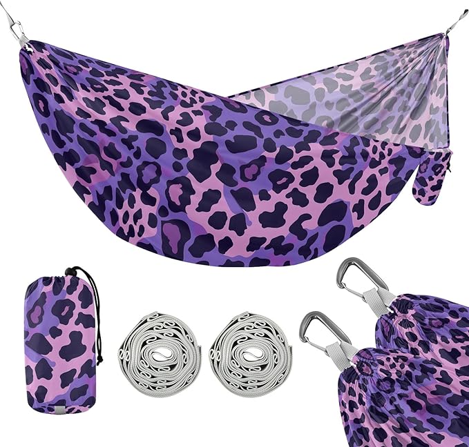 Camping Hammock Outdoor Hammocks for Outside Purple Leopard Skin Texture Beach Trees Portable Lightweight with Pockets Tree Straps Indoor Small