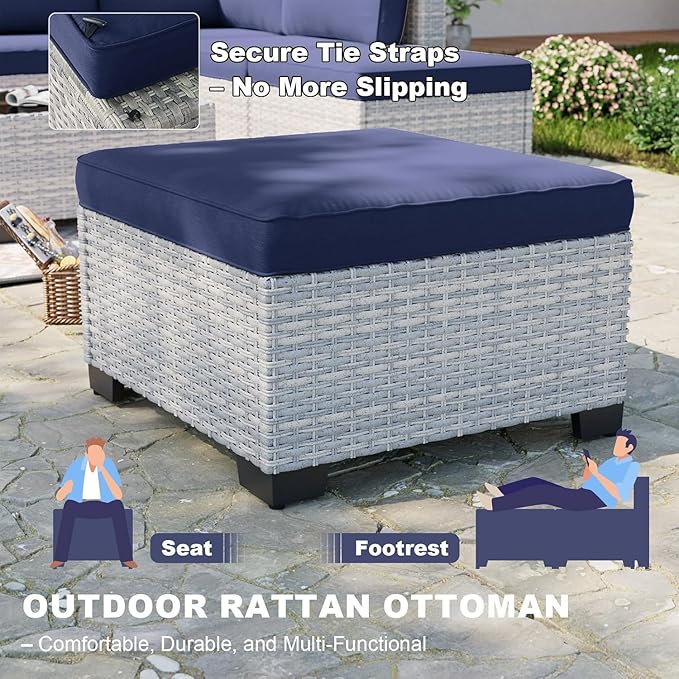 5-Piece Small Patio Furniture Set, Outdoor Swivel Rocking Chairs Set with Ottomans, Patio Bistro Set for Balcony, Deck, Porch, Navy Blue