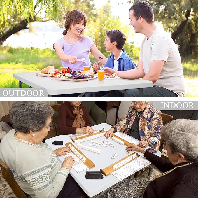 SUPER DEAL 33 Inch Folding Card Table, Indoor Outdoor Portable Plastic Kitchen or Camping Picnic Party Wedding Event Table, White