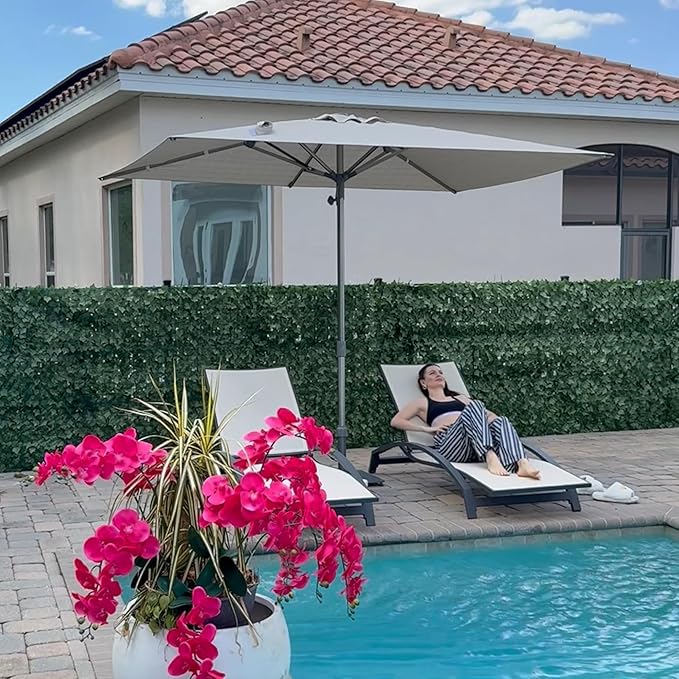 PURPLE LEAF 9 X 12 FT Semi-Auto Outdoor Patio Umbrella Market Table Sun Umbrellas with 8 Aluminum Sturdy Ribs for Backyard Deck Garden Pool (Gray Pole Beige Canopy)