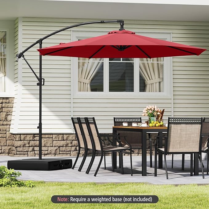 Tangkula 10 FT Patio Offset Umbrella, Hanging Cantilever Umbrella w/X-shaped Base & 360° Rotation, Smooth Crank Handle, Vented Top, Outdoor Market Umbrella for Backyard, Deck (Red)