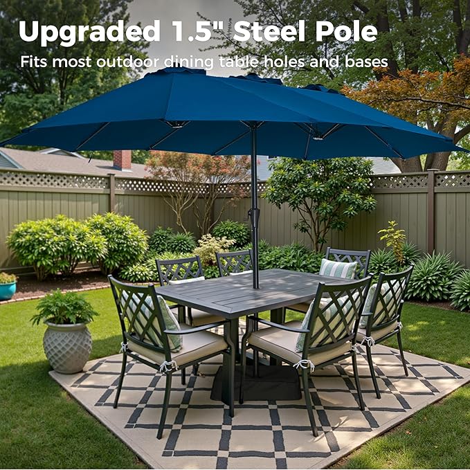 SUPERJARE 13FT Outdoor Patio Umbrella with Base Included, Double Sided Pool Umbrellas with Fade Resistant Canopy, Large Table Umbrella for Deck, Market, Backyard - Navy Blue