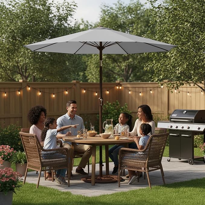 11FT Patio Umbrella, Outdoor Umbrella with with 8 Sturdy Fiberglass Ribs,Market Table Umbrella with Push Button Tilt and Crank,Suit for Backyard,Garden,Pool,Deck(Light Gray)