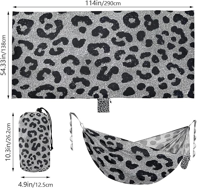 Fake Glitter Leopard Print Grey 330lb Capacity Camping Hammocks with Hanging Rope Swing Hammock for Indoor Outdoor Patio Base para hamacas para adultos