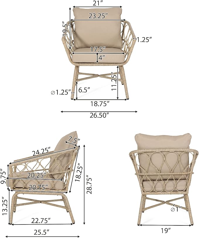 Christopher Knight Home Bruce Outdoor 3 Piece Chat Set with Cushion - Wicker - Light Brown/Beige