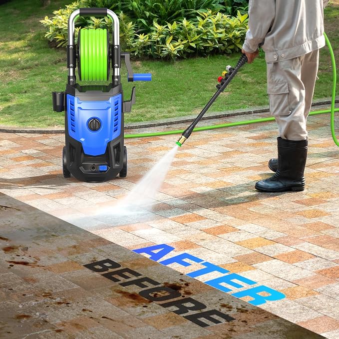 Electric P*ressure Washer 4800PSI, 4.0GPM Portable Power Washer with Foam Cannon,4 Nozzles,33FT Hose and Soap Bottle,Car Wash Machine/Car/Driveway/Patio Clean,Blue