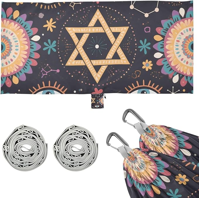 Bohemian Hexagram Eyes Star Purple 330lb Capacity Outdoor Hammocks with Hanging Rope Portable Hammock for Outside Beach Patio Garden Base para hamaca