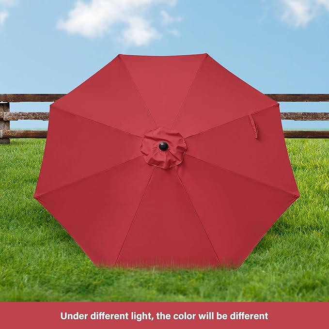 HealSmart 2pcs 9ft Patio Umbrella with Push Button Tilt/Crank, Outdoor Table Market Yard Umbrella with 8 Sturdy Ribs for Garden, Backyard, Deck, Pool, Red