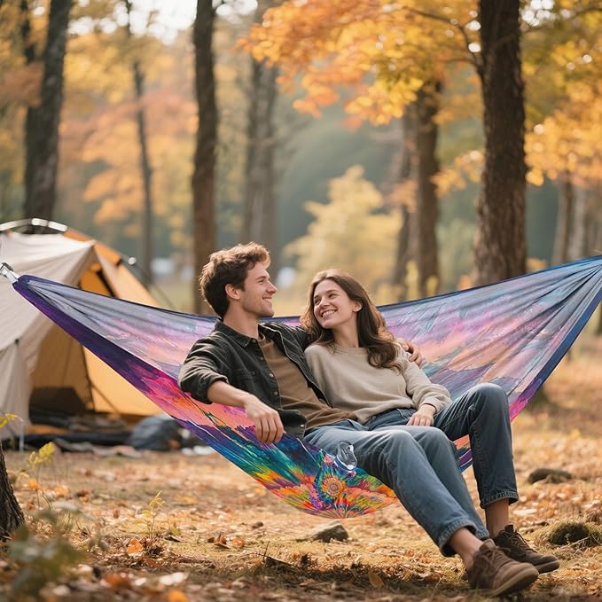 Hammocks for Outside Tie Dye Pattern Camping Hammock Portable Hammocks with Tree Straps and Carry Bag Camping Accessories for Hiking Beach Outdoor