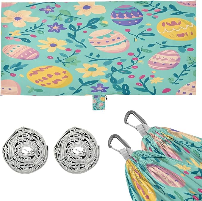 Hammocks for Outside Easter Colorful Eggs Camping Hammock Portable Hammocks with Tree Straps and Carry Bag Camping Accessories for Hiking Beach Outdoor