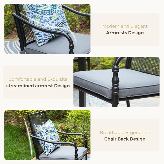 MIXPATIO 7 Pieces Outdoor Patio Dining Set for 6, Outdoor Table and Chairs Set, 6 Metal Chairs with Thickened Cushions, 54" Round Metal Table for Garden Backyard