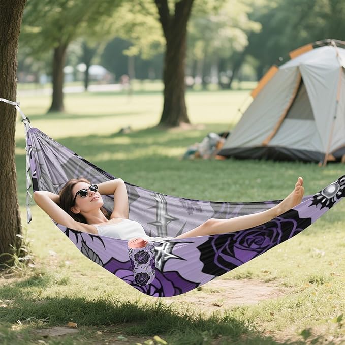Purple Rose & Thorn Seamless Outdoor Hammocks with Tree Straps Cloth Hammock for Camping Travel Accessories