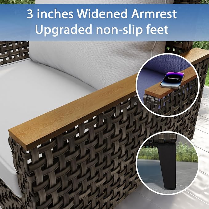 7 Piece Patio Furniture Set, All-Weather Wicker Rattan Outdoor Sectional Sofa Set with High Backrest and Thick Cushions for Garden, Porch, Poolside, Grey