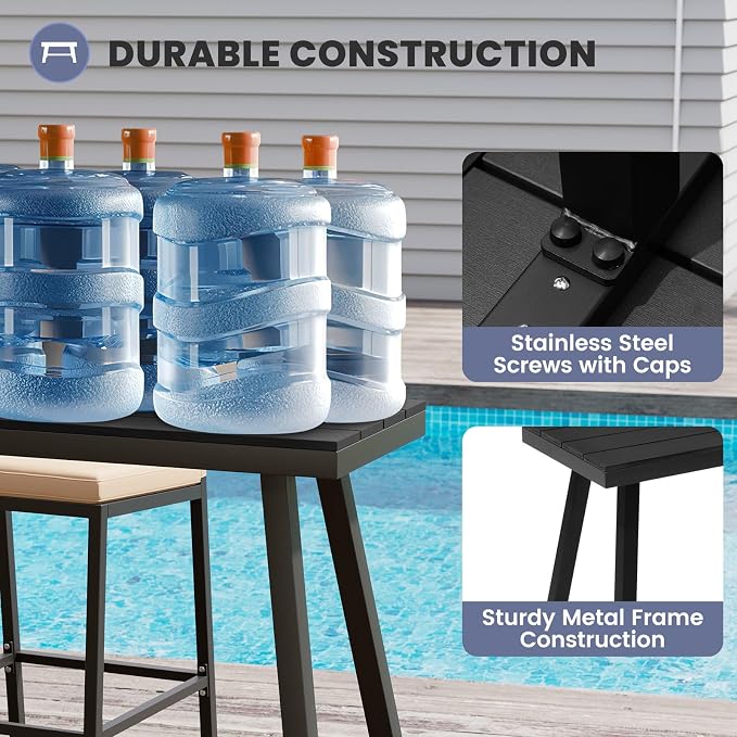 Crestlive Products Outdoor Bar Table, Patio Pub Table, 63'' Patio Bar Height Table with Weather Resistant Waterproof Top for Balcony, Bistro, Garden, Backyard, Poolside, Indoor (Black)