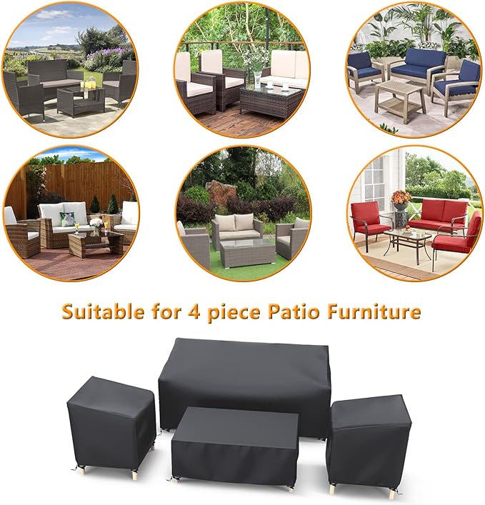 STARTWO Outdoor Patio Furniture Cover Waterproof 4-Piece Set for Chairs, Loveseat and Coffee Table, Heavy Duty 420D, Black