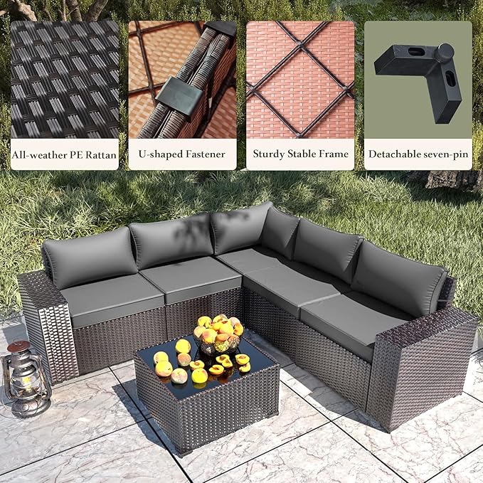 9 PCS Outdoor Patio Furniture Set,Outdoor Sectional Furniture All Weather PE Rattan Wicker Patio Conversation Set,Swivel Rocking Chairs Set,Grey