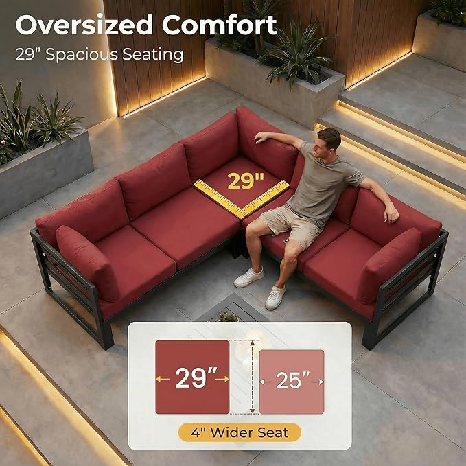NICESOUL 12 Piece XL Aluminum Patio Sectional Furniture Set with Side Table, 500 lbs Heavy Duty Anti-Rust Outdoor Couch, 29" Extra Deep Wide Seating, High End Conversation Sofa for Poolside Yard, Red
