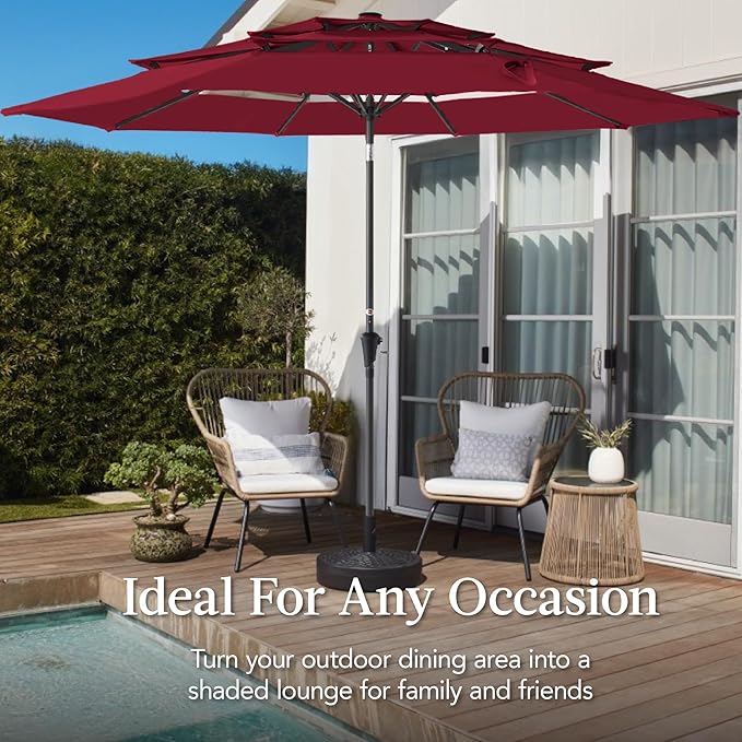 Best Choice Products 10ft 3-Tier Market Patio Umbrella, Outdoor Sun Shade with Tilt, Crank Lift, 8 Ribs for Backyard, Deck, Poolside