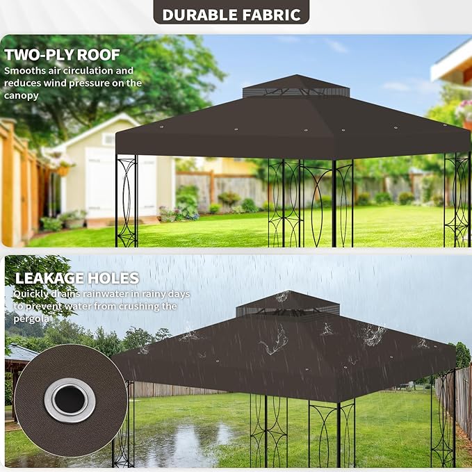 8'x8' Gazebo Top Canopy Replacement Cover - Double Tier Top Canopy Cover Replacement with UV30+, Dirt, Water Resistant for Outdoor, Garden, Pavilion (Coffee)