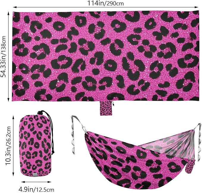 Fake Glitter Leopard Print Rose Red 330lb Capacity Outdoor Hammocks with Portabl Carry Bag Hanging Hammock for Indoor Outdoor Patio Bases para hamacas para adultos