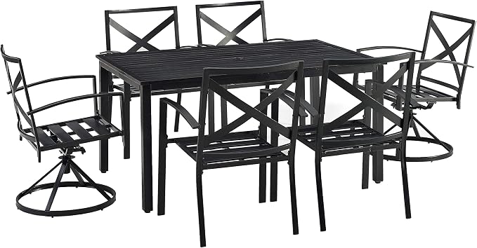 Crosley Furniture Kaplan 7-Piece Outdoor Dining Set for 6, Patio Table and Chairs for Backyard, Deck, Oiled Bronze with Mist Cushions