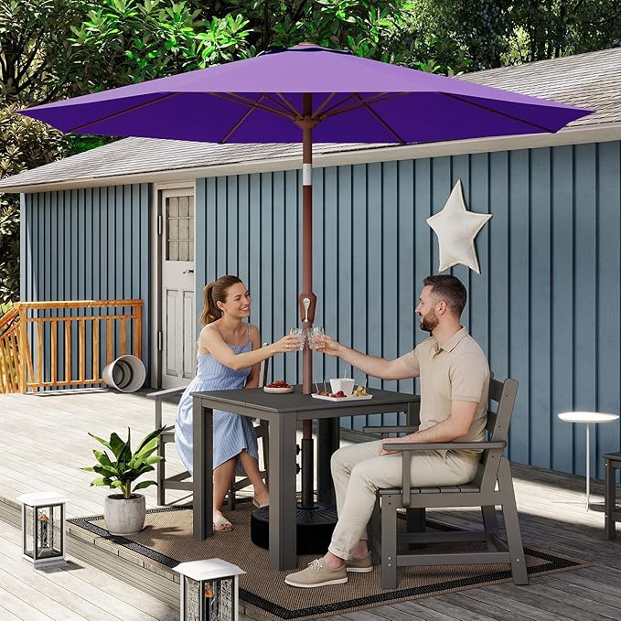 BRIOPAWS 9FT Patio Umbrella with Base Included | Outdoor Table Umbrellas | Push Button Tilt & Crank | 8 Sturdy Fiberglass Ribs | Waterproof | Heavy Duty for Garden Lawn DeckBackyard & Pool