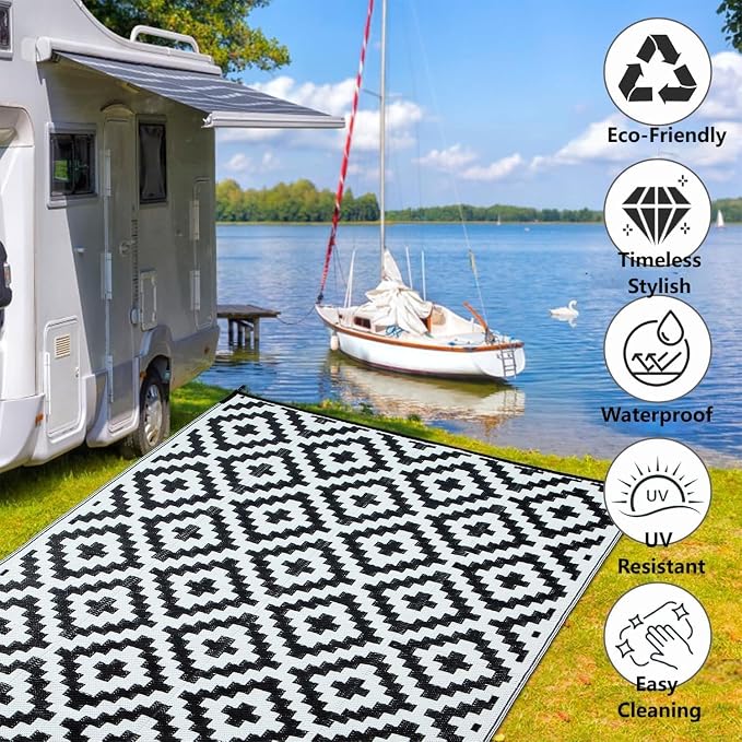 Aug-guan Outdoor Rug 5’x8‘ ft,Polypropylene Reversible Area Rug Carpet for Patio, Backyard & Deck – Waterproof, Fade-Resistant & Portable Foldable Mat with Storage Bag for Camping, RV, Picnic & Beach