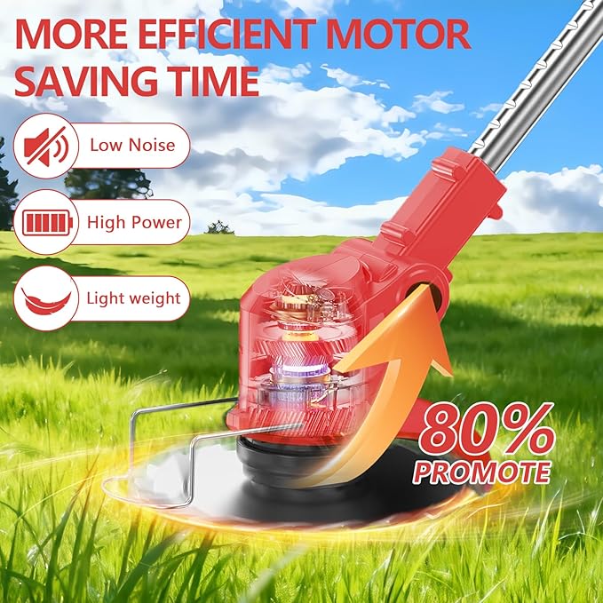 Electric Cordless Weed Wacker, 21V Electric Weed Wacker Eater with Battery Charger, 3 in 1 Grass Trimmer with 4 Types Blade, Lightweight Adjustable Design for Lawn, Yard