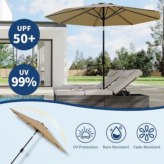 10Ft Patio Umbrella - 8 Sturdy Ribs Outdoor Table Umbrella with Crank Lift & Push Button Tilt - Market Umbrella for Pool, Deck, Yard, Garden - Turquoise