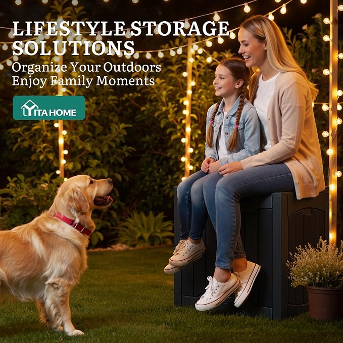 YITAHOME 31 Gallon Resin Deck Box Outdoor Storage Box and Waterproof Package Delivery Box with Lockable Lid for Patio Furniture, GardenTools, Pool Supplies, Black