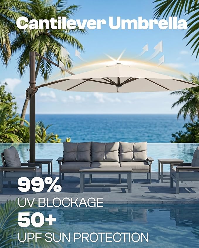 10 FT Round Cantilever Umbrella,Easy Tilt, Fade Resistant & 360° Rotation, Offset for Pool Deck Backyard Patiooff-white (Base not Included)