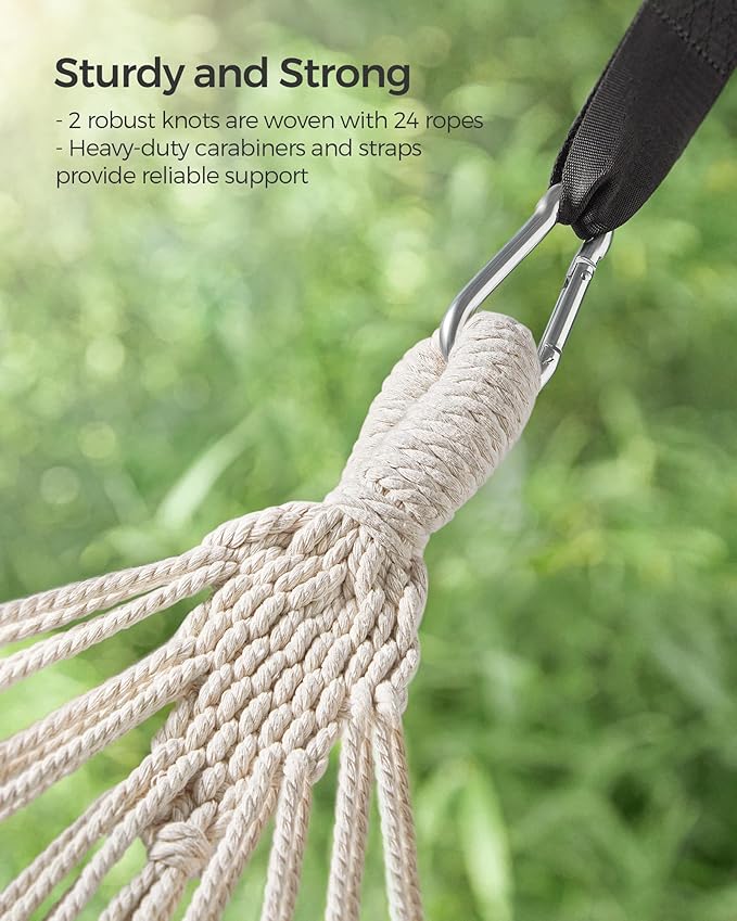 SONGMICS Double Hammock, 98.4 x 59.1 Inches, 660 lb Load Capacity, with Compression Bag, Mounting Straps, Carabiners, for Terrace, Balcony, Garden, Outdoor, Camping, Beige UGDC15M