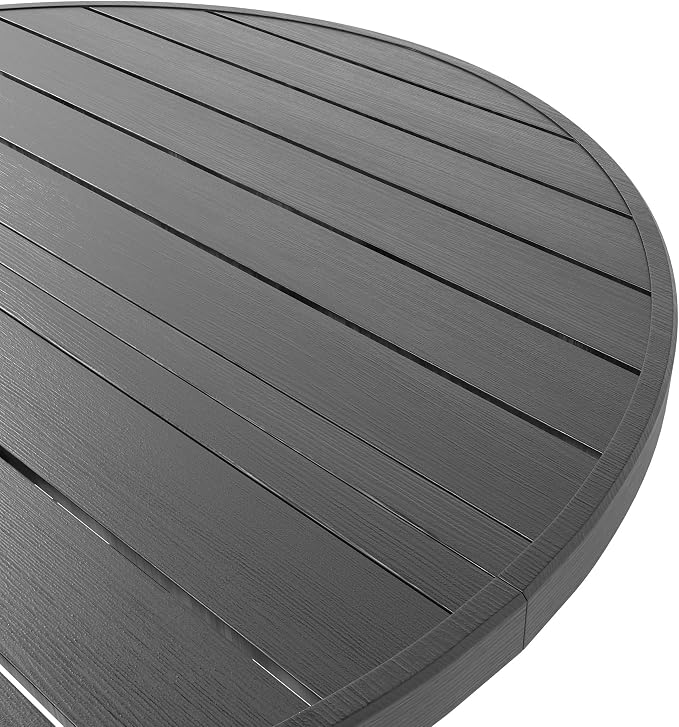47" Round Wood Patio Table with Umbrella Hole,Outdoor Dining Table with Steel Frame for Patio Garden Deck Dining Room Office