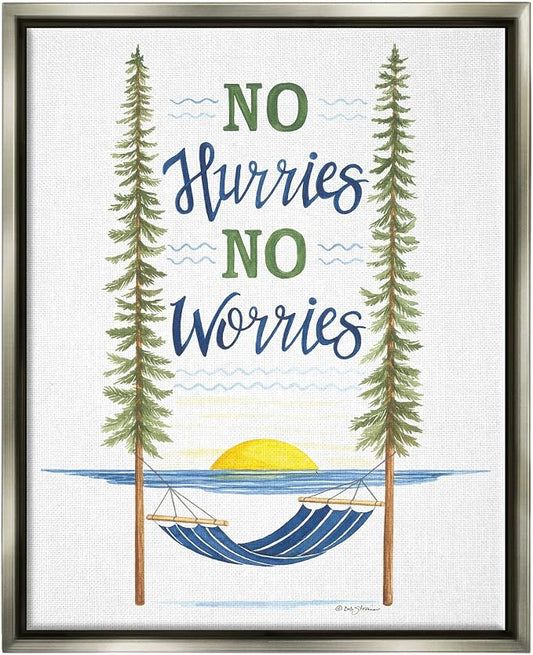 Hammock Scene Coastal Lakehouse Calm, 16 x 20 Inch Canvas in Floater Frame | Stupell Industries · By Deb Strain · Ready to hang · Easy lake house decor · Made in USA