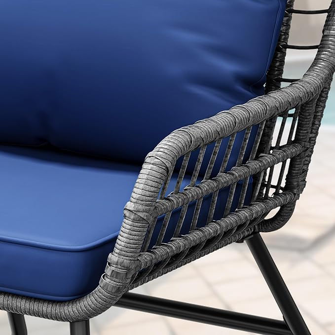 YITAHOME 4-Piece Patio Furniture Set, Wicker Outdoor Bistro Set, All Weather Rattan Patio Conversation Set with Soft Cushions and Glass Side Table for Backyard, Balcony, Deck - Navy Blue