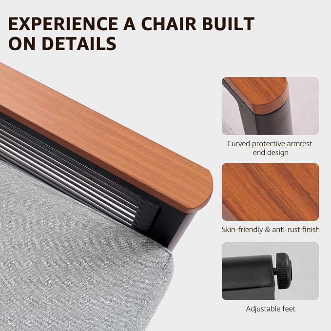 NATURAL EXPRESSIONS Aluminum Outdoor Furniture Armchair, Patio Chairs Set of 2 with Fauxwood Armrest, 6" Olefin Cushion, Rattan Side-armrest, All-Weather Outside Chair for Porch, Yard, Balcony, Deck