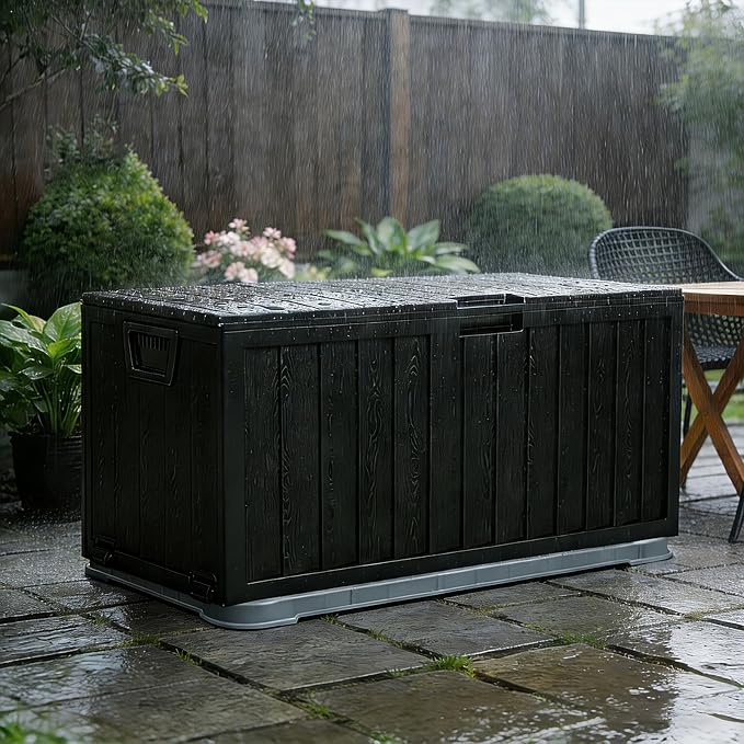 75 Gallon Outdoor Storage Box, Deck Boxes Outdoor Waterproof, Package Delivery Boxes For Outside, Patio Storage Box For Garden, Doorstep, Camping, Black(Black, 75, Gallons)