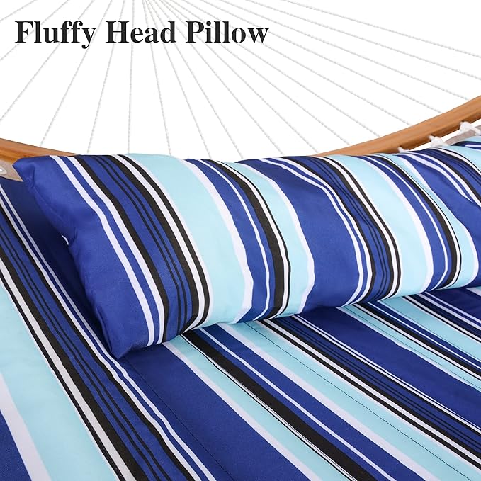 SUNCREAT Hammocks Outdoor Portable Hammock with Stand, 475 lbs Capacity, Heavy Duty Double Hammock with Stand Included, Patent Pending, Blue Stripes